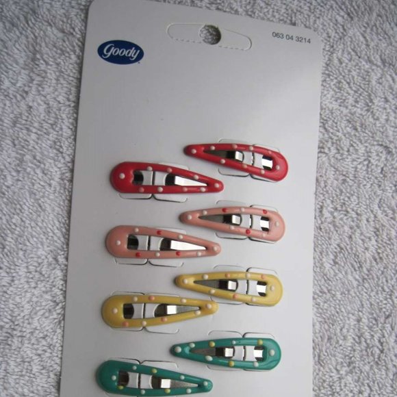 8 Goody Epoxy Covered Colors Polka Dots Metal Hair Contour Snap Clips Red Pink - Picture 6 of 6